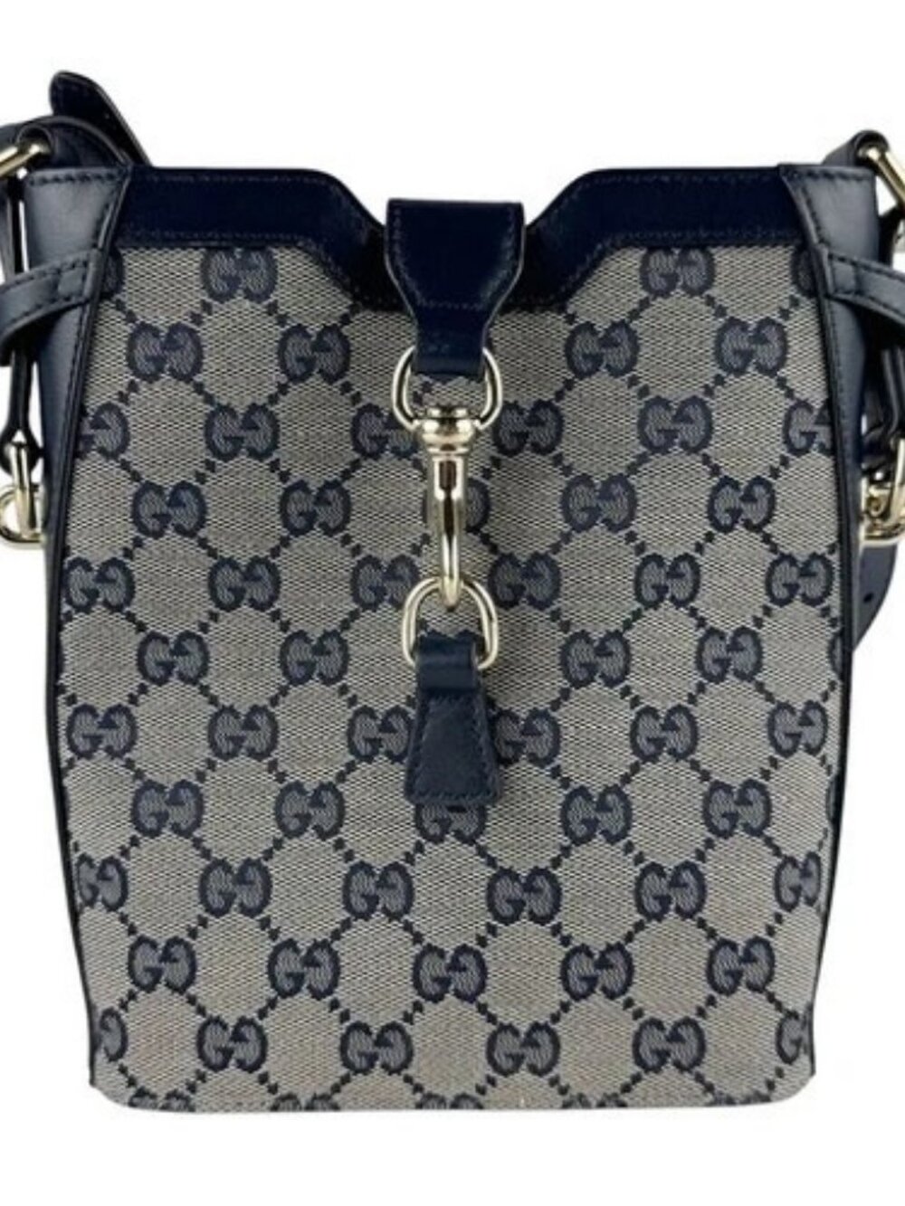 Auth GUCCI Shoulder Bag Navy/Red GG Canvas/Leather/Goldtone - z9902